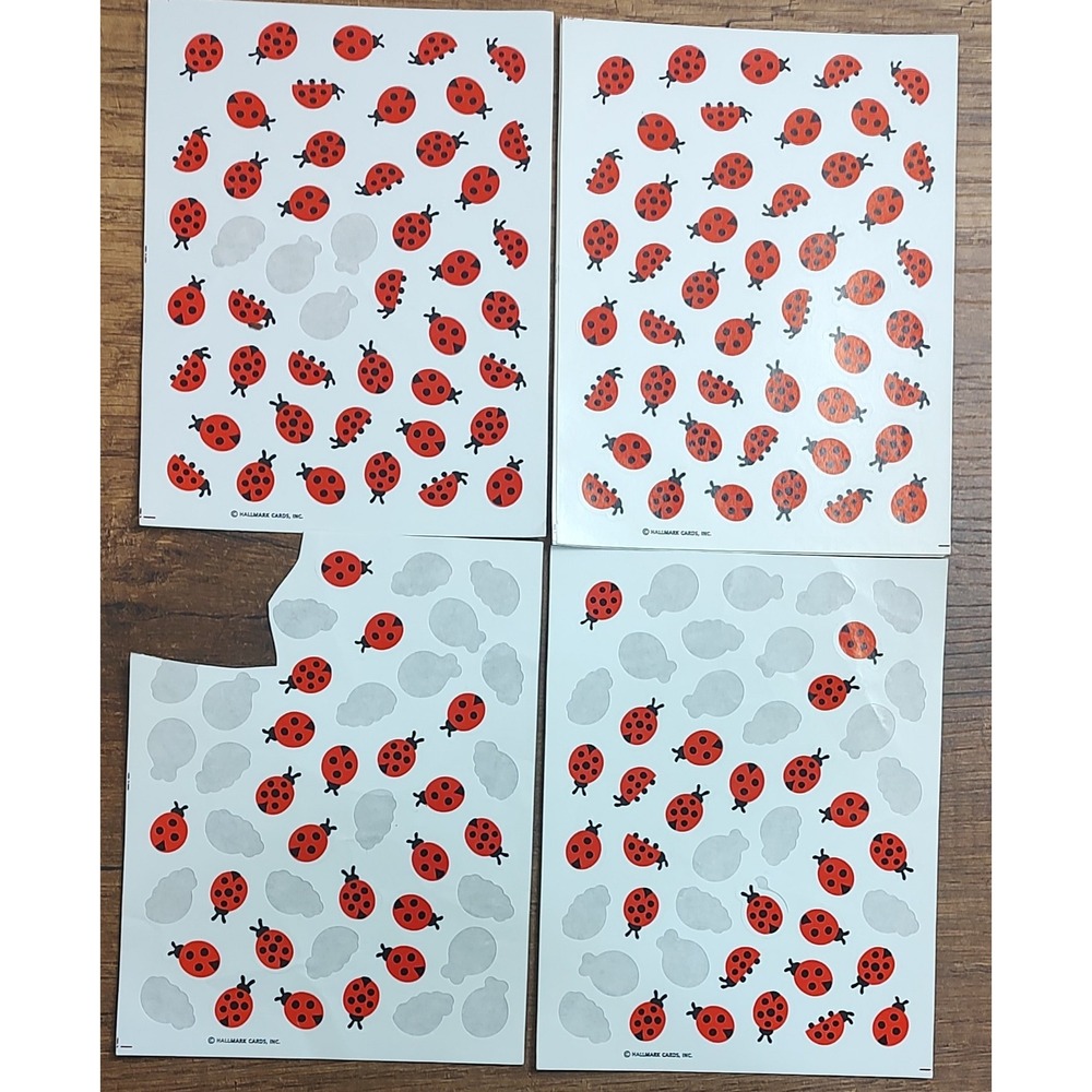 New VINTAGE Hallmark 4 Full Sheets 3 Partial Sheets LADYBUG STICKERS Unused S87